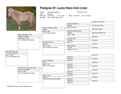 Pedigree Of Lucky Stars Irish Linen Owner: Breed: Birth Date: Markings:
