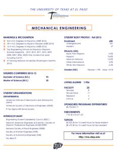 THE UNIVERSITY OF TEXAS AT EL PASO  MECHANICAL ENGINEERING RANKINGS & RECOGNITION  STUDENT BODY PROFILE - Fall 2013