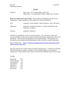 Stat 200 Elementary Statistics Fall 2014 Syllabus