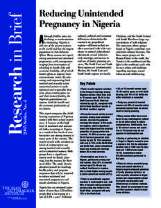 2005 Series, No. 4  Research in Brief Reducing Unintended Pregnancy in Nigeria