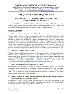 MARYLAND DEPARTMENT OF THE ENVIRONMENT  Land Management Administration • Technical Services and Operations Program 1800 Washington Boulevard • Suite 610 • Baltimore Maryland[removed][removed] • [removed]