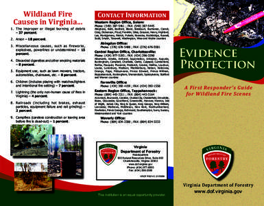 Wildland Fire Causes in Virginia... 1.	 The improper or illegal burning of debris – 37 percent. 2.	 Arson – 18 percent. 3.	 Miscellaneous causes, such as fireworks,