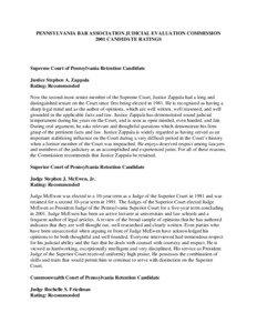 PENNSYLVANIA BAR ASSOCIATION JUDICIAL EVALUATION COMMISSION 2001 CANDIDATE RATINGS