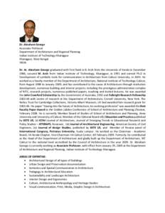 Dr. Abraham George Associate Professor Department of Architecture and Regional Planning Indian Institute of Technology Kharagpur Kharagpur, West Bengal INDIA