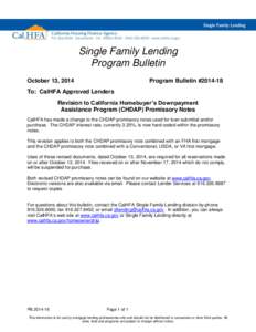 Single Family Lending Program Bulletin October 13, 2014 Program Bulletin #[removed]