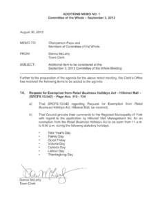ADDITIONS MEMO NO. 1 Committee of the Whole- September 3, 2013