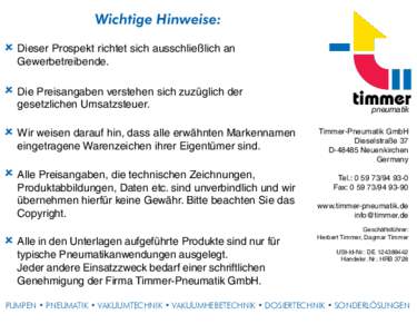 Wichtige Hinweise:  û Dieser Prospekt richtet sich ausschließlich an Gewerbetreibende.  û Die Preisangaben verstehen sich zuzüglich der