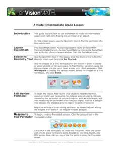 enVisionMATH 2011 Tools4Math : A Model Intermediate Lesson