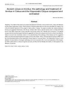 ORIGINAL ARTICLE  DOI: [removed][removed]International Tinnitus Journal. 2012;17(2):[removed]Ancient voices on tinnitus: the pathology and treatment of