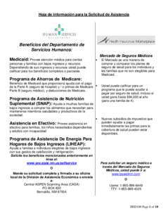 Hoja de Información para la Solicitud de Asistencia  Beneficios del Departamento de Servicios Humanos: Mercado de Seguros Médicos