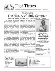 Past Times Published by The Little Compton Historical Society ~ Fall 2009 Announcing  The History of Little Compton