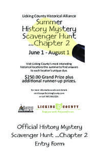 Licking County Historical Alliance  Summer History Mystery Scavenger Hunt ...Chapter 2