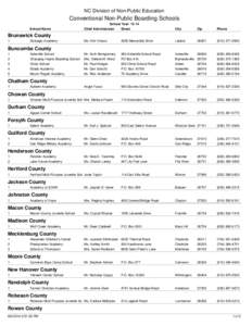 NC Division of Non-Public Education  Conventional Non-Public Boarding Schools School Name  School Year[removed]