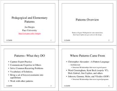 Pedagogical and Elementary Patterns Patterns Overview  Joe Bergin