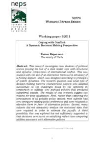 NEPS WORKING PAPERS SERIES Working paperCoping with Conflict: A Dynamic Decision Making Perspective