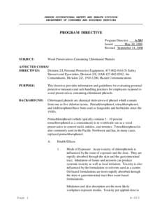 OREGON OCCUPATIONAL SAFETY AND HEALTH DIVISION DEPARTMENT OF CONSUMER AND BUSINESS SERVICES PROGRAM DIRECTIVE Program Directive A-203