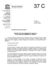 UNESCO. General Conference; 37th; Request for the admission of Anguilla as an Associate Member of UNESCO; 2013