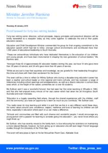 News Release Minister Jennifer Rankine Minister for Education and Child Development Thursday, 29 January, 2015