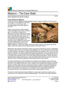 Missouri – The Cave State Missouri Geological Survey fact sheet number 15 Missouri Geological Survey Director: Joe Gillman[removed]