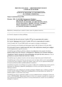 PROVINCE DE LIEGE - ARRONDISSEMENT DE HUY COMMUNE DE HAMOIR EXTRAIT DU REGISTRE AUX DELIBERATIONS DU CONSEIL COMMUNAL. Séance Conseil du 20 mai[removed]Présents : MM. P. LECERF, Bourgmestre-Président ;