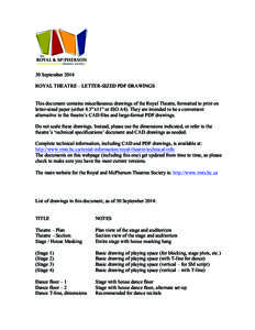 30 September 2014 ROYAL THEATRE – LETTER-SIZED PDF DRAWINGS This document contains miscellaneous drawings of the Royal Theatre, formatted to print on letter-sized paper (either 8.5”x11” or ISO A4). They are intende