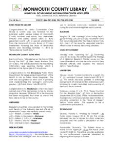 MONMOUTH COUNTY LIBRARY MUNICIPAL GOVERNMENT INFORMATION CENTER NEWSLETTER Mary Jane Kehoe, MGIC Reference Librarian Vol. 44 No. 3  VOICE[removed], FAX[removed]