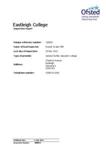 Eastleigh College Inspection report Unique reference number:  130692