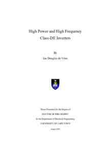 High Power and High Frequency Class-DE Inverters By Ian Douglas de Vries