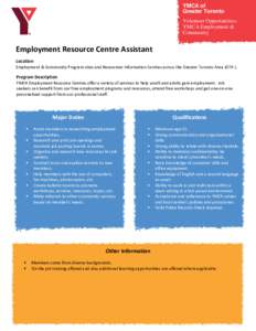YMCA of Greater Toronto Volunteer Opportunities: YMCA Employment & Community