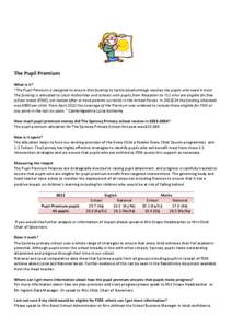 The Pupil Premium What is it? “The Pupil Premium is designed to ensure that funding to tackle disadvantage reaches the pupils who need it most. The funding is allocated to Local Authorities and schools with pupils from