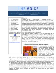 T HE V OICE A newsletter dedicated to sharing the life and work of Union United Church Volume 1 #1 December[removed]E ditorial