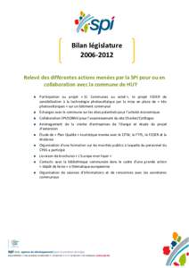 Bilan législature[removed]Relevé des différentes actions menées par la SPI pour ou en collaboration avec la commune de HUY 