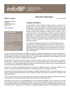 Dans ce numéro Thérapies alternatives Éducation Site web d’Info-Secte Faire un don www.infosecte.org