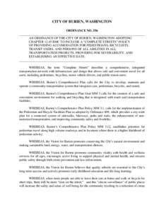 CITY OF BURIEN, WASHINGTON ORDINANCE NO. 556 ______________________________________________________________________________ AN ORDINANCE OF THE CITY OF BURIEN, WASHINGTON ADOPTING CHAPTER[removed]BMC TO INCLUDE A “COMPLE