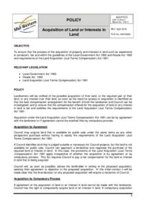 POLICY Acquisition of Land or Interests in Land ADOPTED C/M