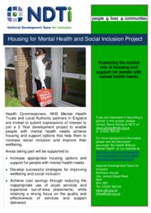 Housing for Mental Health and Social Inclusion Project  Promoting the central role of housing and support for people with mental health needs