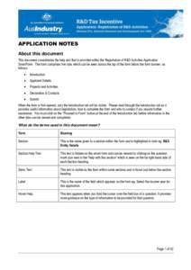 Application Notes - R&D Application for Registration of R&D Activities