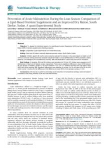 Prevention of Acute Malnutrition During the Lean Season: Comparison of a Lipid-Based Nutrient Supplement and an Improved Dry Ration, South Darfur, Sudan. A quasi-Experimental Study