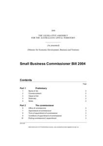 2004  THE LEGISLATIVE ASSEMBLY FOR THE AUSTRALIAN CAPITAL TERRITORY (As presented) (Minister for Economic Development, Business and Tourism)