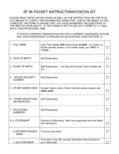 SF 86 INSTRUCTIONS/CHECKLIST