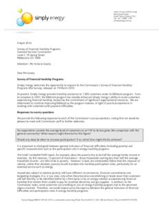 Level 14 Como Office Tower 644 Chapel Street South Yarra, Victoria 3141 Fax +[removed]simplyenergy.com.au