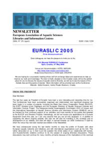 NEWSLETTER European Association of Aquatic Sciences Libraries and Information Centres 2004, N° 29 (April) ISSN[removed]___________________________________________________________________________