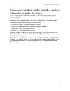ANR Oilseed Project Progress Report  Canola  and  camelina:  winter  annual  oilseeds  as   alternative  crops  for  California   Two  year  progress  report  for  the  ANR  competitive  grants  progr