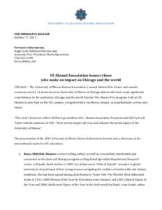 FOR IMMEDIATE RELEASE October 17, 2013 For more information: Hugh Cook, Editorial Director and Associate Vice President, Media Operations[removed]