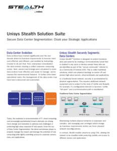 Unisys Stealth Solution Suite Secure Data Center Segmentation: Cloak your Strategic Applications Data Center Evolution Data centers have evolved significantly over the last decade driven by business requirements to becom