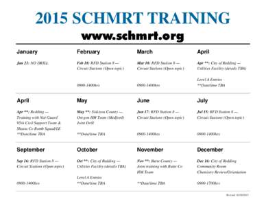 2015 SCHMRT TRAINING www.schmrt.org January February