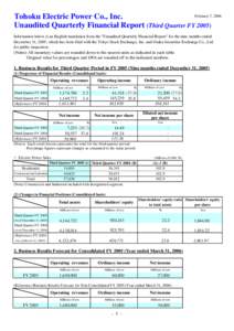 Third Quarter FY 2005 Financial Data(Tohoku EPCo).xls