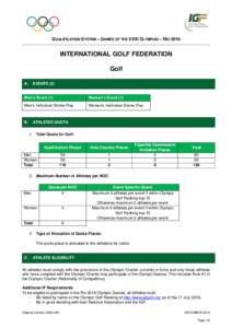 QUALIFICATION SYSTEM – GAMES OF THE XXXI OLYMPIAD – RIOINTERNATIONAL GOLF FEDERATION Golf A.