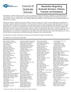 Council of Graduate Schools Resolution Regarding Graduate Scholars, Fellows,