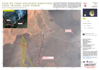 This map illustrates areas affected by Pico de Fogo volcano close to Portela, Cha Das Caldeiras and Bangaeira as seen in a WorldView-2 image acquired 25 November[removed]The 23 November 2014 eruption, the first since 1995,